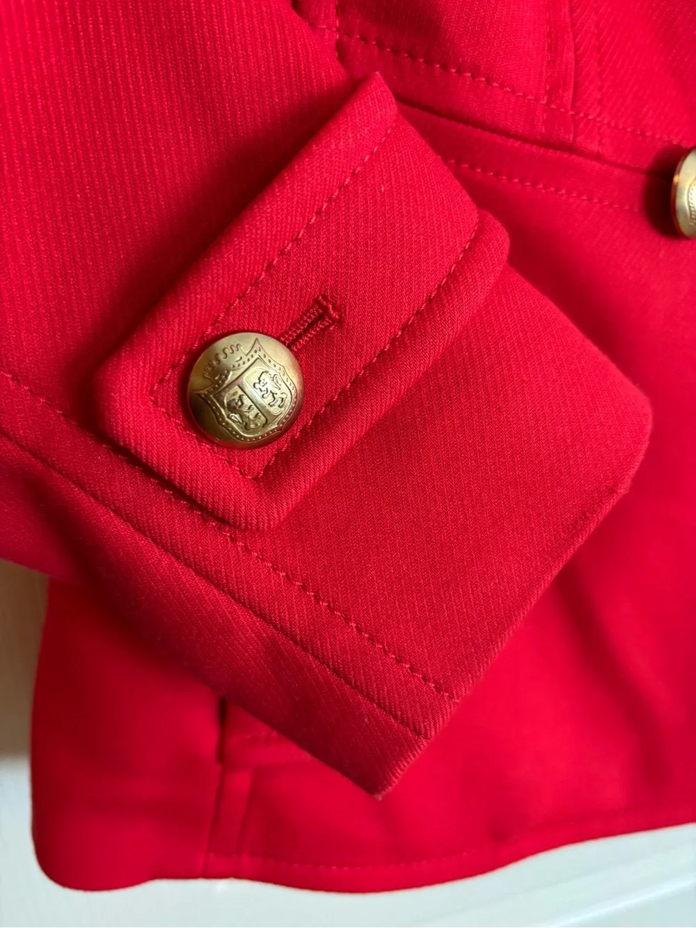 Talbots Double Breasted Pea Coat Persimmon Red 8 Petite Gold Buttons Classic